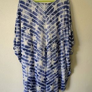 Catherines 5x Blue and White Stars Dolman sleeve Tie Front top